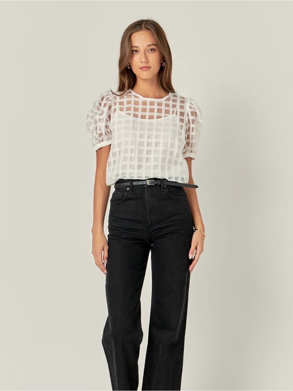 English Factory Puff Sleeve Sheer Top